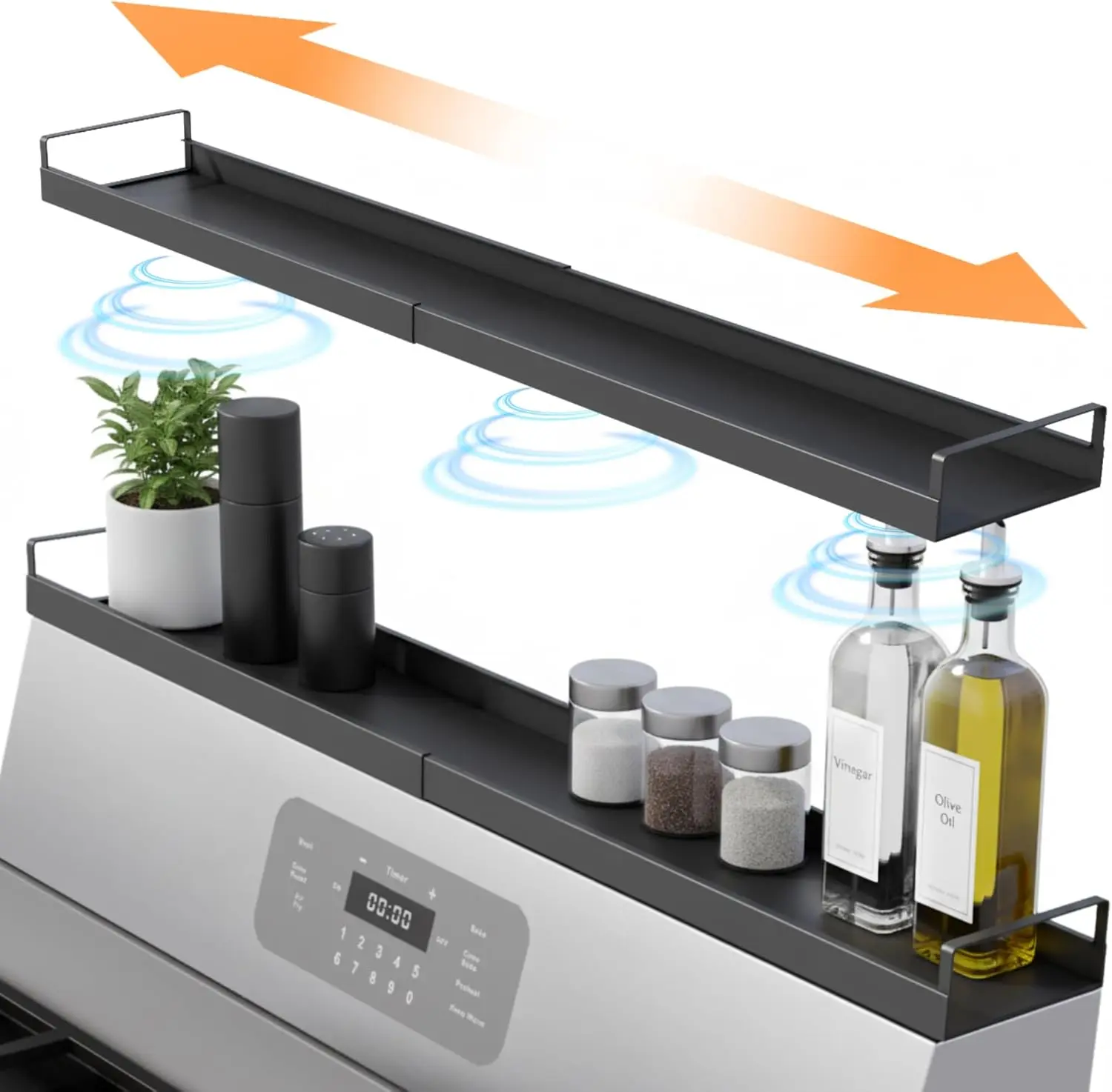 Extendable & Fixed Magnetic Stove Top Shelf Stainless Steel & Silicone Options 16"–30" Durable Corrosion-Resistant Kitchen Storage Solution Adjustable Metal