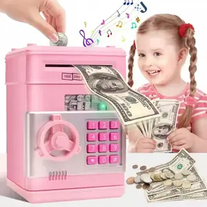 ABS ATM Password Electronic Piggy Bank for Kids - Light, Secure Door, Auto-Scroll Paper Money Box, Coin Saving Box, Home Decor Gift for 3+ Boys & Girls
