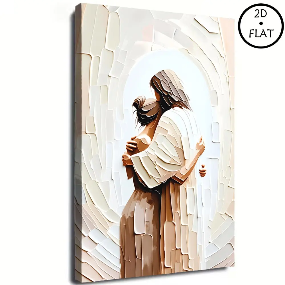 Christian Style Jesus Embracing Woman Canvas Wall Painting - Wood Frame, Eco-Friendly, Fade-Resistant, Waterproof, UV-Protected, Vibrant Print Religious Home Decoration for Home, Kid Room | Easter, Father's Day Gifts