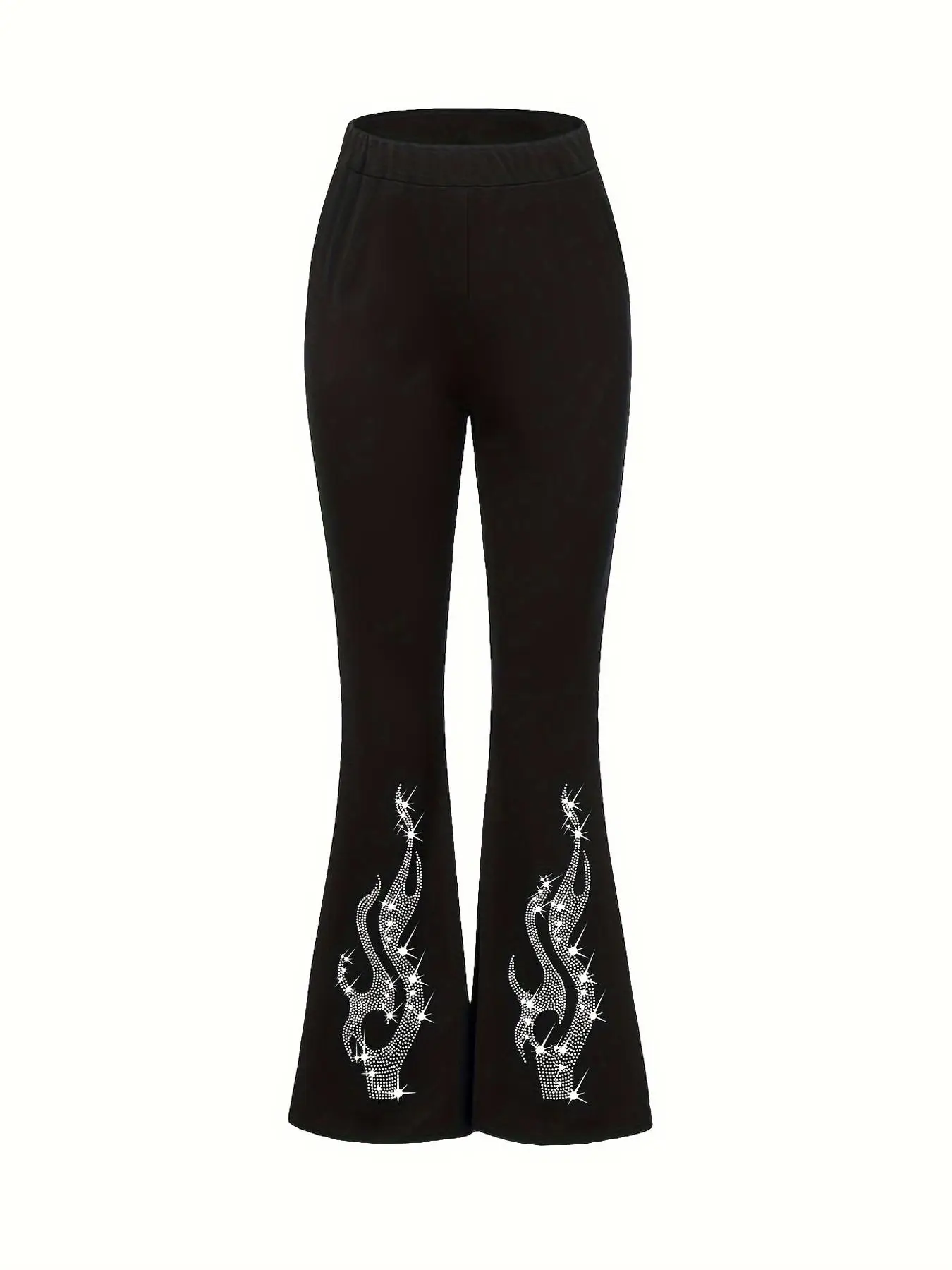 Girl's Rhinestone Decor Flare Leg Pants, Casual Comfy High Waist Bell Bottom Trousers for Daily Wear, Kids Bottoms for All Seasons