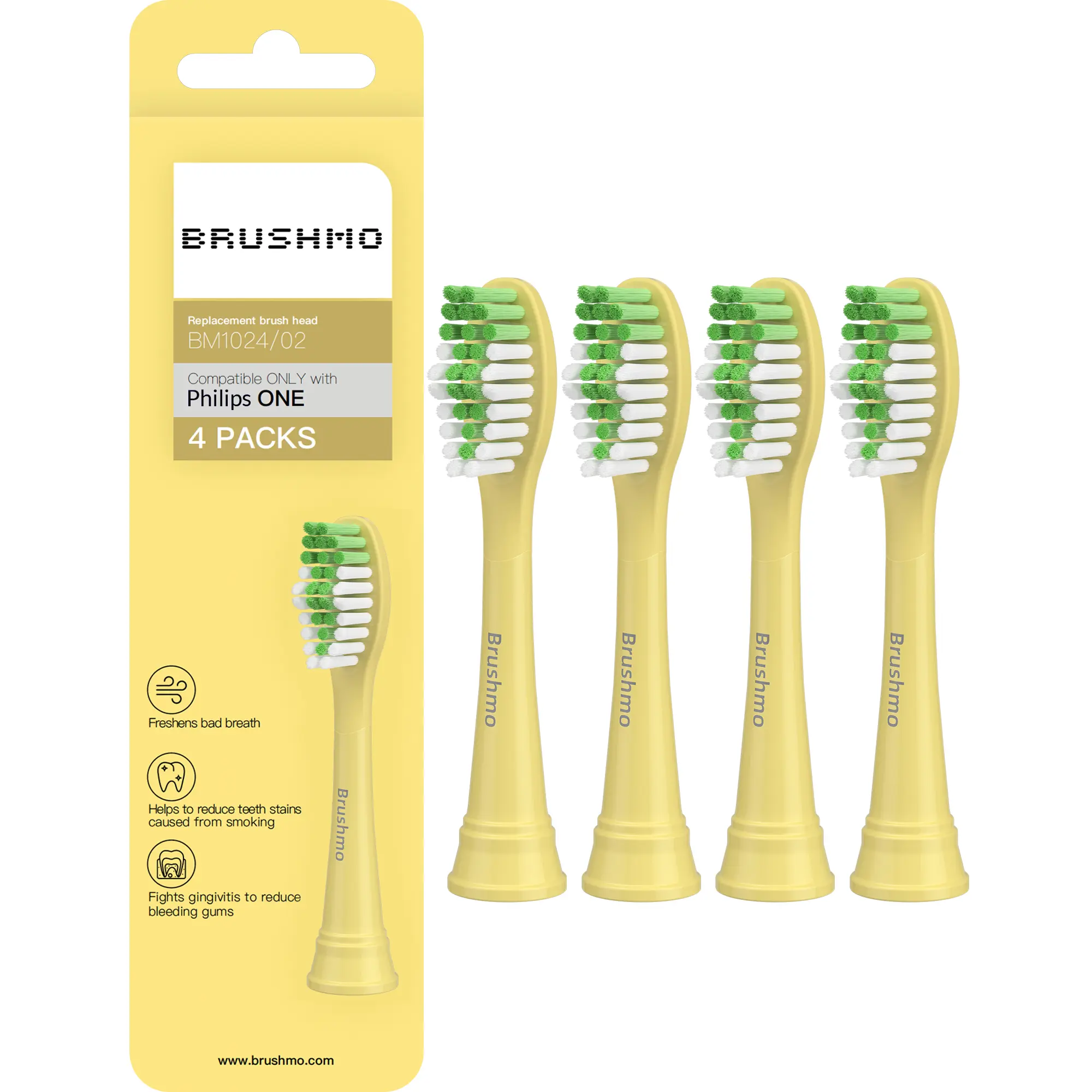 Brushmo Replacement Toothbrush Heads Compatible with Philips Sonicare One Toothbrush, for HY1100 BH1022/02 Brush Head (Mango) 4 Pack Sonicare-Compatible Toothbrush
