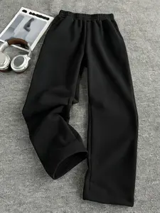 One-Piece All-Season Solid Straight Leg Pants, Korean Loose Chic Style, Home, Shopping, Gym, Basic Versatile Women's Sweatpants