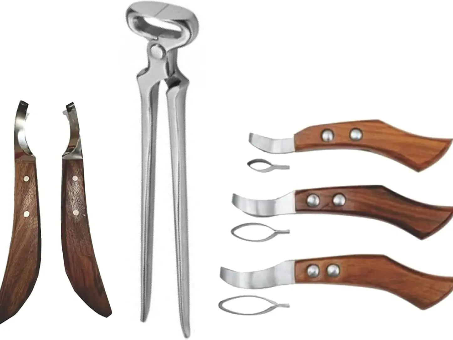 15" Metal Hoof Nipper & Farrier Loop Knives Universal Multi-Pack, Cutting Hoof Care Tool Set for Farm Animal Grooming Supplies