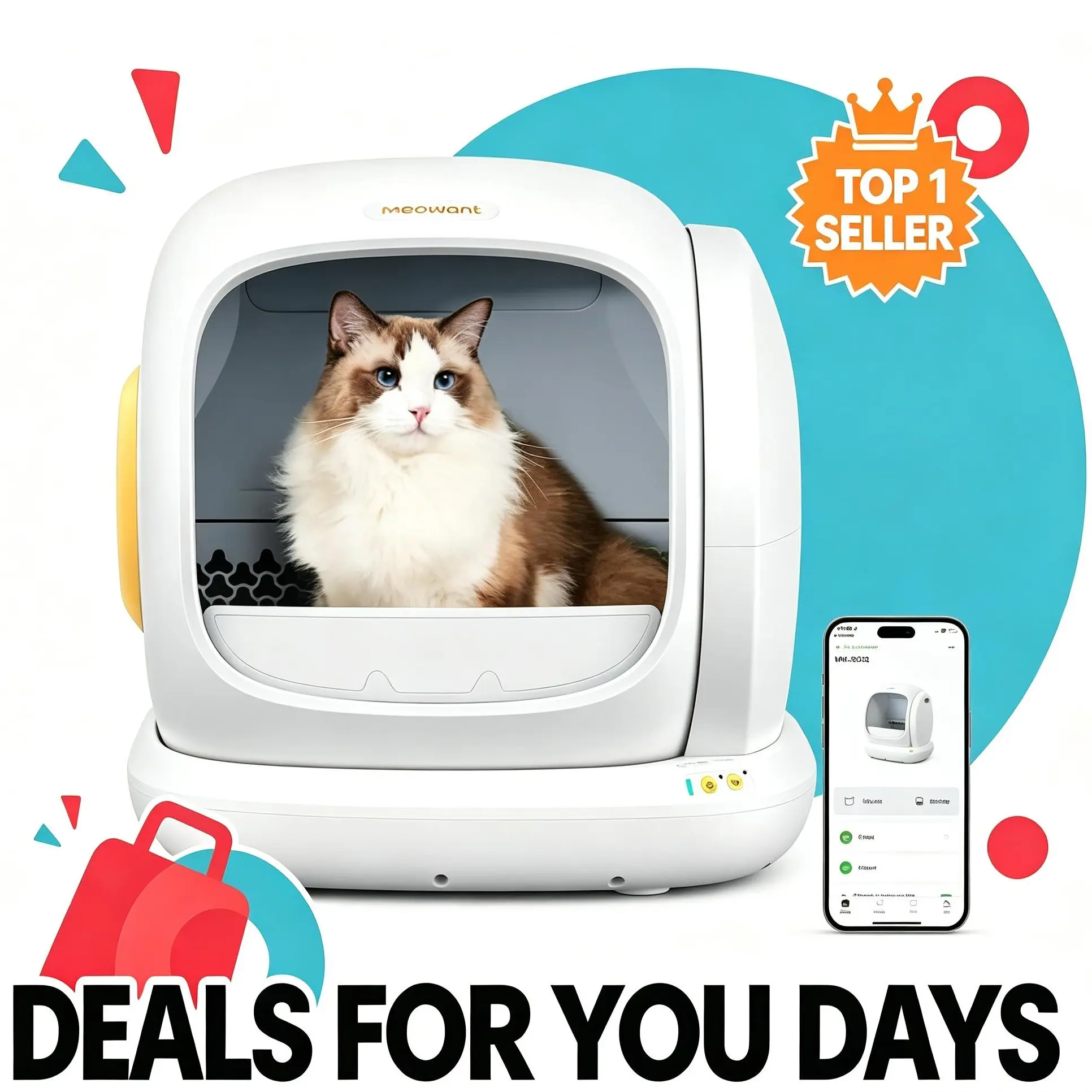 Meowant SC02 75L Large Smart Automatic Litter Box Enclosure - APP Control, Self-Cleaning Litter Box, Odor Removal, Anti-Pinch Design, Easy Installation for Multiple Cats, Smart Litter Box