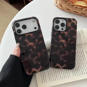 Compatible with iPhone 17 Pro Max Case Tortoise Shell Phone Case for Women Girl Shockproof TPU and Hard PC Protective Cover - Amber Brown Leopard