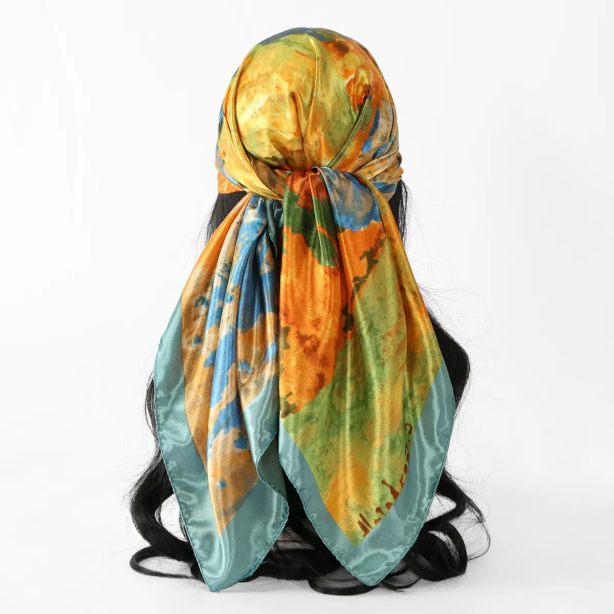 Women's Satin Square Scarf - Artistic Design Monet-Style Oil Painting Print Bandana, Sports Headband & Neck Accessory for Sports, Daily Use, 1 Size, All-Season