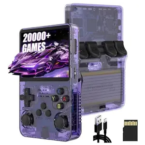 Retro Game Handheld Console with 64GB Preloaded Games 3.5" HD IPS Screen Save Load Function Portable Emulator for Family Adults Nostalgic Players Purple