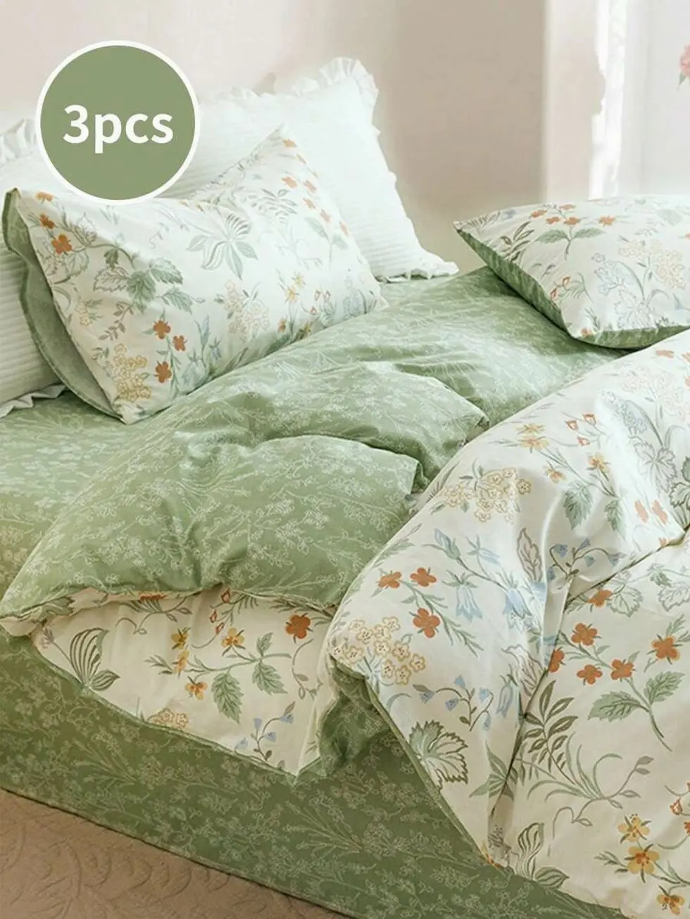 Floral Duvet Cover Set, 3PCS Ultra Soft Washed Bedding with 2 Pillow Shams, Skin-Friendly, Machine Washable, All Season Bedroom Decor Twin