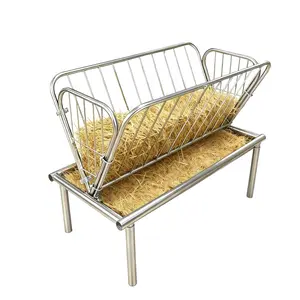Galvanized Steel Feeder, Goat Hay Feeder for Goats Sheep Horses Calves, 2 in 1 Livestock Feeder with Upper Hay Rack and Lower Feeding Pan planter box