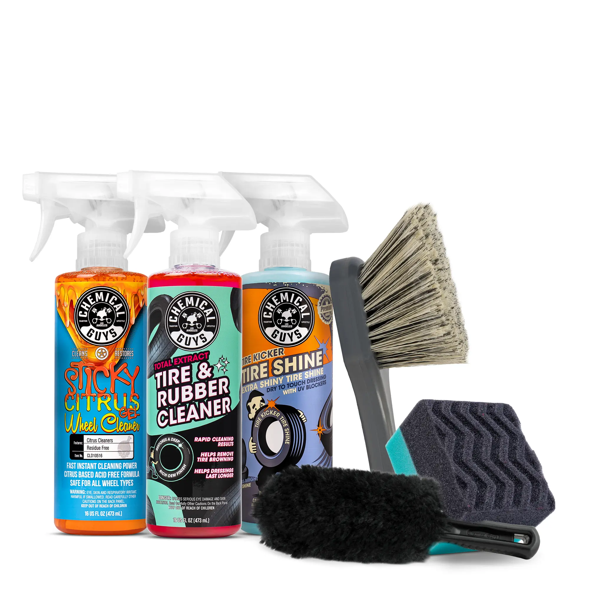 Chemical Guys Wheel & Tire Refresh Kit - Automotive Car Detailing Kit with Cleaners, Brushes, Dressing for Deep Grime Removal, Old Tire Dressing Removal, Gloss Restoration, Enthusiasts Before Shows/After Long Drives, Spotless Finish