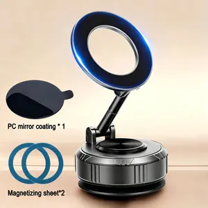 Car Magnetic Metal Phone Holder - Car Phone Holders with Foldable Mount, Strong Vacuum Suction Cup, 360° Adjustable Arm, Simple Setup, Strong Grip, Included Pads, Universal for All Smartphones on Dashboard & Windshield