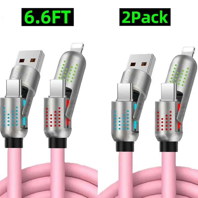 EXAVON Multi 4-in-1 Universal Charging Cable, 6.6 Feet PDPower Delivery Fast Charge & Data Sync, Durable AluminumHead USB-A / USB-C / Lightning Cord, Compatible with iPhone Samsung All Smartphones, Pack of 2