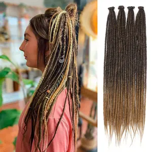 22 Inch 40 Strands Dreadlock Extensions, Thin 0.6cm Width Ombre Brown Synthetic Crochet Dreads Extensions 100% Handmade Single Ended Dreads Reggae Style Dreadlock for Worman