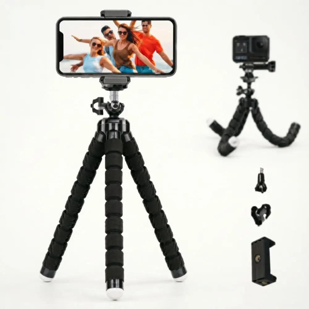Octopus Mini Tripod for Reflex Cameras – Bendable Sponge Grip Stand with 1/4"-20 Screw Mount, 360-Degree Ball Head for Smooth Precise Angle Adjustments, Compatible with Smartphone Clamps & Gopro Adapters
