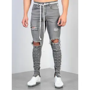 Jeans For Men Cross Knee Ripped Zipper