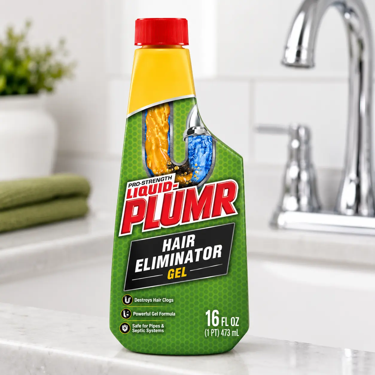 Liquid-Plumr Pro-Strength Hair Clogger Drain Cleaner, Kitchen Pipe Solution, Safe for All Pipes & Septic Systems, 16 fl. oz. Household Bottle