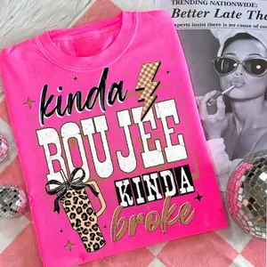 Coquette Choco Leopard T-shirt, Kinda Boujee Kinda Broke Shirt, Coquette Bow Snarky Tee, Motivational Sublimation Top, Antisocial Shirt