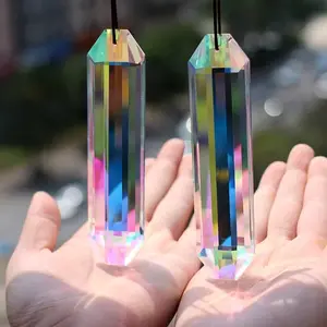 2pcs 5" Suncatcher Window Prism Pendant, Rectangle Ab Color Crystal, Rainbow Maker, Garden Hanging, Home Decor, Yard Art Decor (120mm)