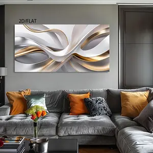 【2D Flat】1 piece framed painting Modern art living room decoration Abstract flowing white line art canvas painting, suitable for living room, dining room, office decoration, art gift Ornaments Artistic Artwork