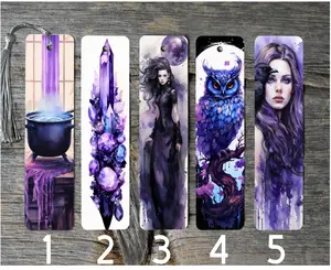 Witchy Themed Purple Metal Bookmarks - Durable Metal Book Accessories, Mini Gifts for Coworkers, for Book Lovers