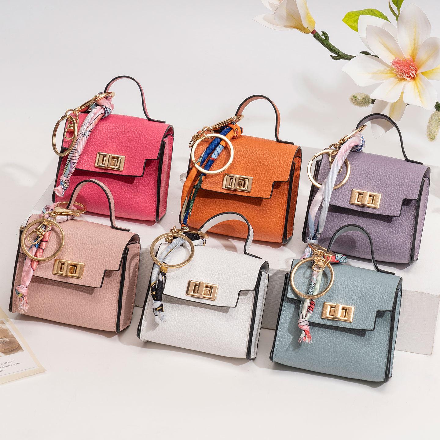 Mini Square Bag Pendant Keychain - High Quality Leather with Colorful Strap, Cute Car Keychain & Bag Charm Accessory Mini Square Bag Pendant Keychain - High Quality Leather with Colorful Strap, Cute Car Keychain & Bag Charm Accessory