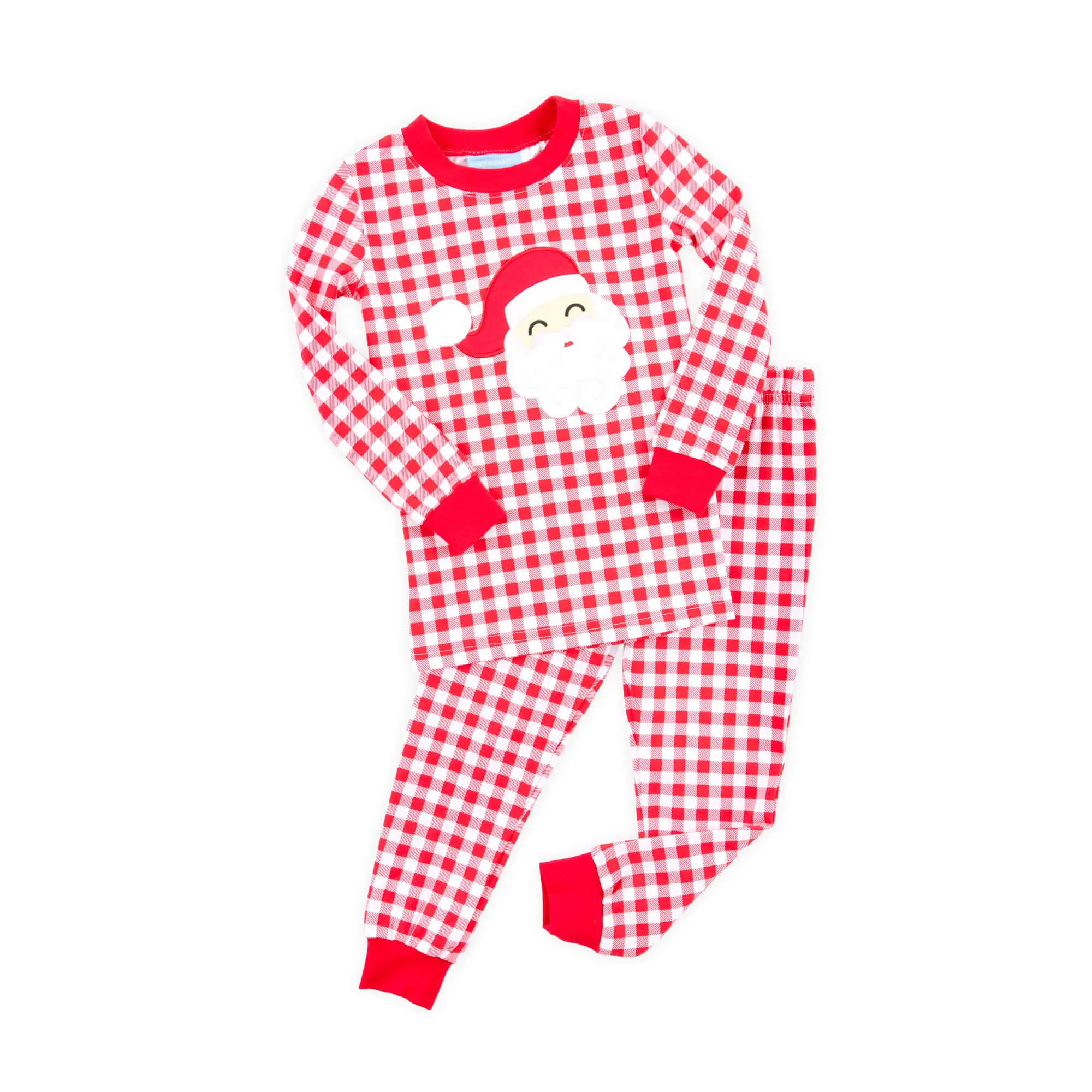 Happy Santa Red Gingham Pajamas for Girls and Boys - Perfect for Christmas Morning