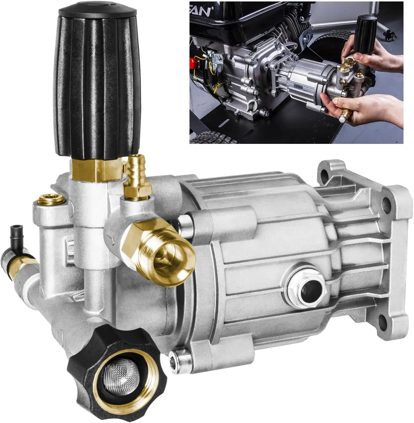 WOJET Pressure Washer Pump, 3/4" Shaft, 3400PSI 2.5GPM, Horizontal Power Washer Pump With Anti-seize, Self-Priming, Replacement Pressure Washer Pump Kit for Dewalt, Simpson, Craftsman, Honda, Generac campingessentials