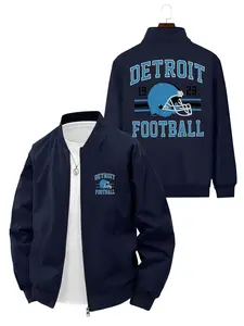 Casual Sports Style Men's Detroit 1929 Football Printed Long Sleeve Baseball Jacket for Daily Commuting and Outdoor Activities