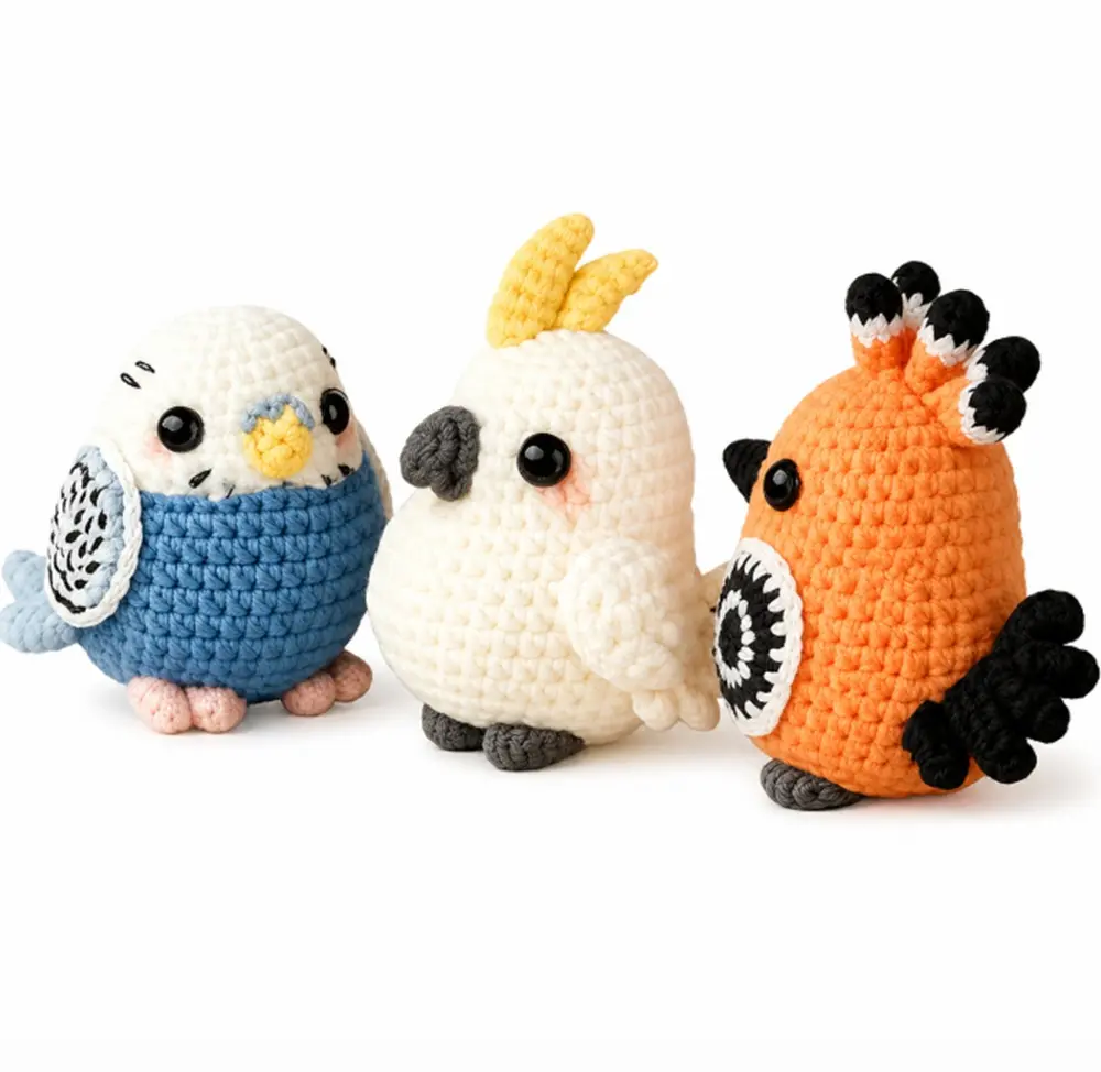 TIKA Beginner Crochet Kit 3-Pack Parrots with Step-by-Step Video Tutorials, DIY Amigurumi Animal Crochet Set for Adults and Kids