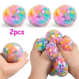 Stress Relief Mesh Squeeze Ball, Fun Anti-Stress Squeeze Toy for Kids and Adults, Ideal Grape Shape Soft Gel Toy for Relaxation and Entertainment, Desk Fidget