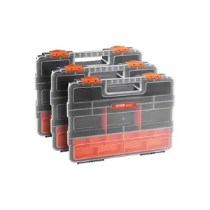 fathersdaygift VEVOR 3-Pack Small Parts Organizer, 21 Compartments Tools Organizer Box with Removable Dividers, High-Quality PP Hardware Storage Box with Safety Latch Portable Handle for Nuts, Bolts, Screws, Nails