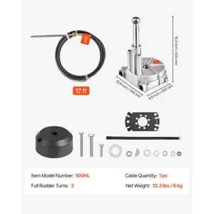 VEVOR Boat Steering System, 17 ft Boat Control Cable Outboard Rotary Steering System Kit with Aluminum Alloy Helm, Durable Marine Replacement for Fishing Boats, Small Sailboats, Speedboats, Lifeboats
