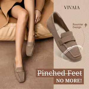 VIVAIA Arch Support Square-Toe Knit Icon Loafers, Mesh Loafers, Slimming Fit With Herbal Arch Support, Lightweight Shoes, Portable Office Work, Travel Essentials, Commute Shoes, Work shoes, Comfortable Loafers, penny loafers(Silvie)