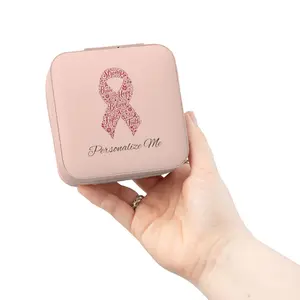 Breast Cancer Awareness Ribbon Jewelry Travel Case | Compact Pink Organizern Personalizable