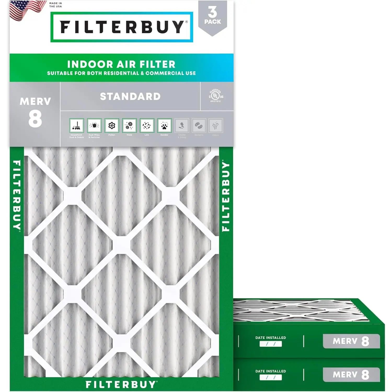 Filterbuy 12x26x2 Home Heat Pump Air Filter (3-Pack), Pleated MERV 8 Dust Defense HVAC AC Furnace Filters for Healthy Lifestyle (Actual Size: 11.50x25.50x1.75 Inches)
