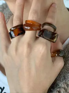 Boho Style Resin Ring Set, Vintage Style Ring, Stackable Ring, Statement Rings, Fashion Accessories for Women & Men, Trendy All-match & Exquisite Jewelry for Birthday Gift, Bohemian Stackable Rings