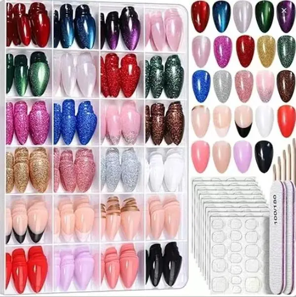 24-Color 576PCS  Press on Nails, Press on Nails Almond, Matte Glossy Fake Nails ShortAlmond, Glitter Fake Nails, Press on NailsFrench Tip Natural for Nail Art Beginner-friendly at home Art-easy to apply IncludedTool kit