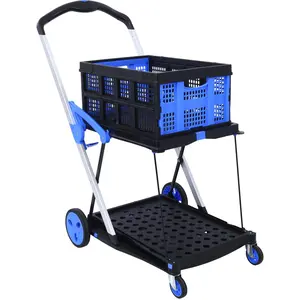 Folding Cart |     Multi Use Functional Collapsible carts |     Shopping Trolley with Wheels |     Shopping Cart with Storage Crate |     Utility Cart for Groceries, Warehouse,Supermarket. (Blue)