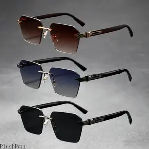 3-Pack Trendy Geometric-Frame UV400 Sunglasses with Angular Design & Fashionable Rimless Gradient-Tint UV400 Sunglasses