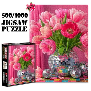 500/1000 Piece Puzzle For Adults Pop Art Tulip Bouquet Disco Ball Harmony Paper Puzzle DIY Creative Game, Challenging Brain Decoration, Christmas and New Year Gifts