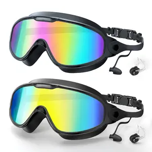 2-Pack Swim Goggles: Universal-Fit, Leak-Resistant Design with 180° Wide-Angle Field of View; Anti-Fog Coating, UV Protection, Ergonomic Silicone Seals, and Adjustable Nose Bridge—Suitable for Children, Adolescents, and Adults.