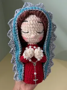 Handmade Crochet Virgin Mary Doll Bling Bling – Soft Amigurumi Religious Plush, Catholic Prayer Decor, Meaningful Faith Gift