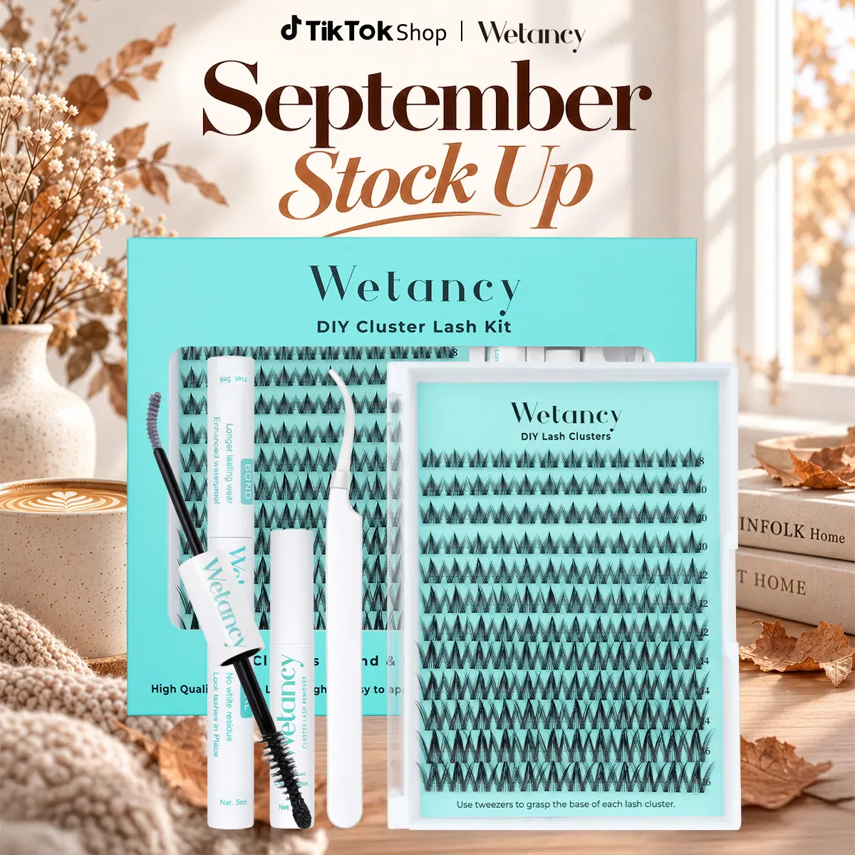 Wetancy DIY Lash Clusters Kit - Soft Fluffy Long-Lasting Lashes with Glue Remover & Tweezer for Beginners