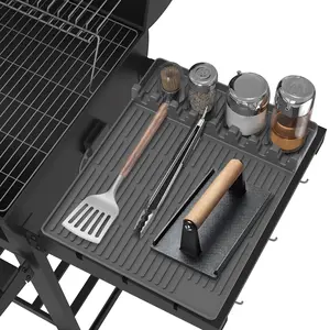 Silicone Griddle Tools Mat for Blackstone, Large Silicone Spatula Mat with Drip Pad, Heat Resistant Non-Slip Grill Pad, Side Shelf Griddle Mat BBQ Grill Accessories for Blackstone Griddles, Durable Easy to Clean Outdoor Cooking Mat (Gray)