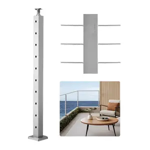 VEVOR 1-Pack Cable Railing Post, 36x2x2 In Horizontal-Hole Deck Railing Post with Pre-Drilled Holes, Stainless Steel Cable Rail Post with Horizontal and Curved Bracket, Silver, 1JZLGZXYS91466KZK001V0