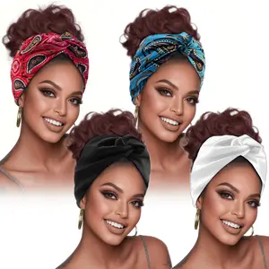 4pcs, Wide Paisley Printed Crossed Headband, Double Headband, High Elastane Headband