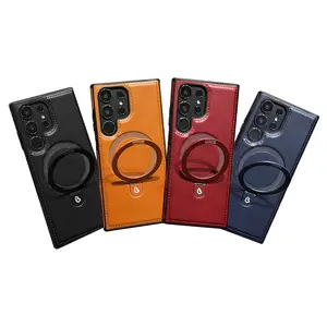 NganGee Leather Protective Case for Samsung Galaxy S24Ultra, S23Ultra, S22Ultra, S24, S23, S22 with Metal Stand and Shockproof Casing