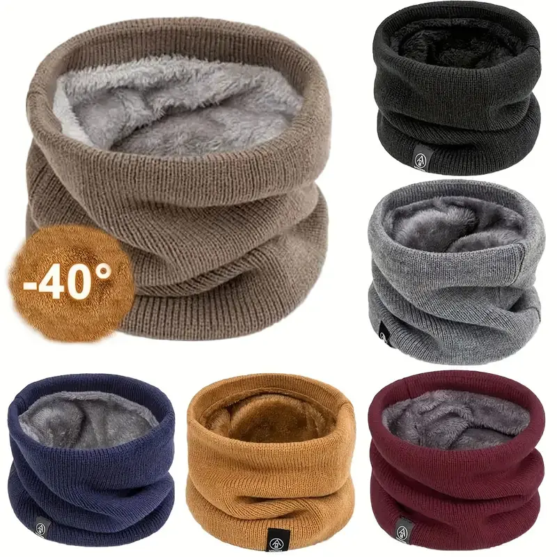 FEITAI Knitted Neck Warmer for Men & Women, Casual Solid Color Neck Wrap with Thick Plush Lining, Windproof for Winter Outdoors, Clothes, Polyester Clothes