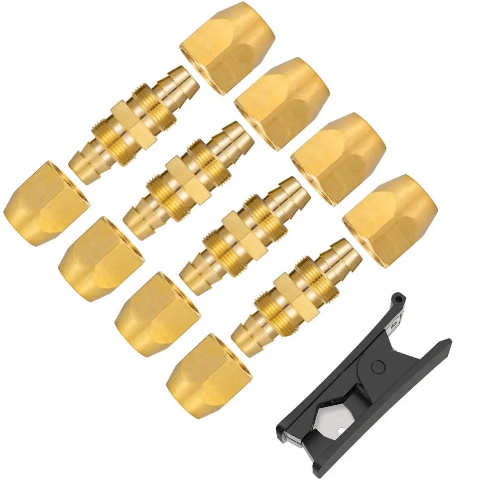 4-Pack Reusable Solid Brass Pipe Fittings for 1/4-In ID PU Polyurethane Hoses, Air Hose Splice End Repair Fittings