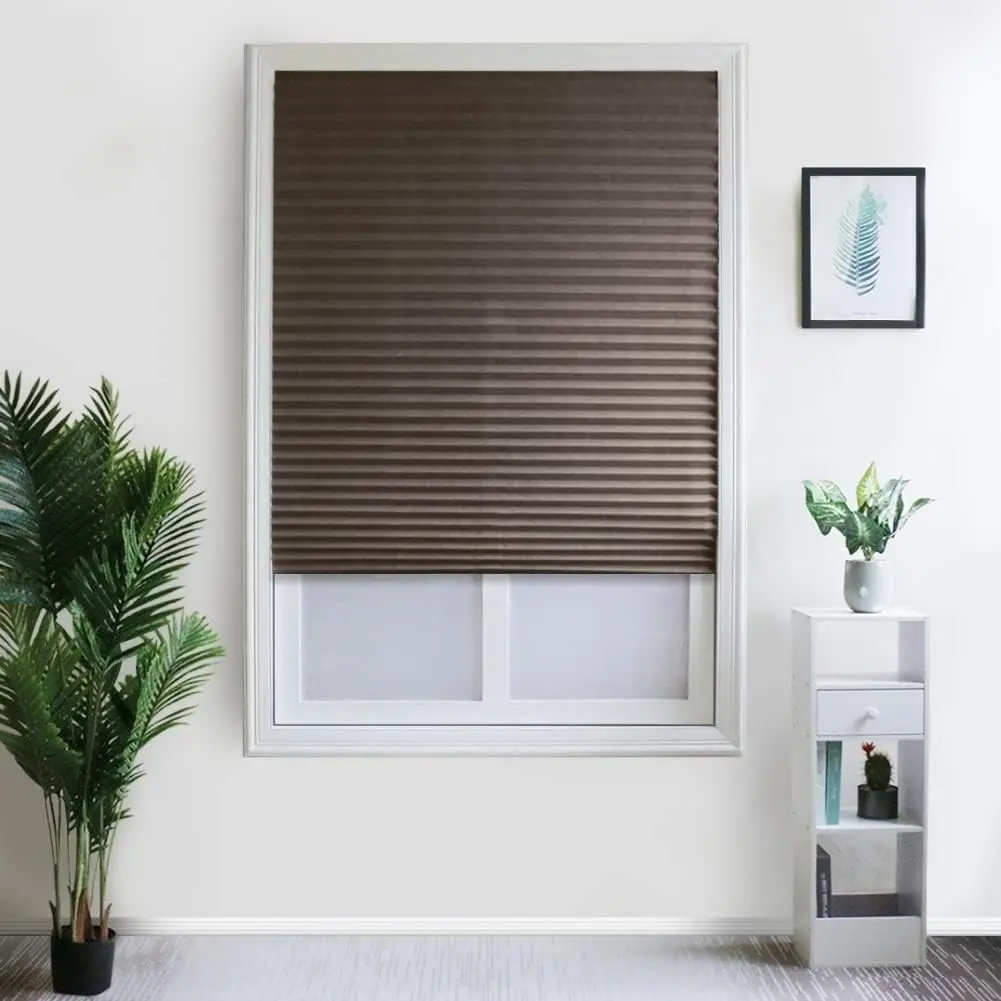 2 Pack Temporary Blinds for Window, Self Adhesive Pleated Blinds Cordless No Drill Fabric Blinds Room Darkening Shades Blackout Shades for Bathroom Kitchen Office 35 * 59 Inch(W*H)